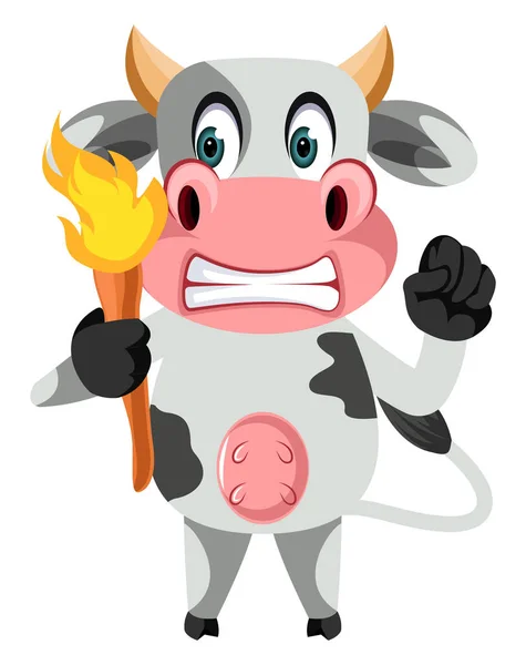 Cow with torch, illustration, vector on white background. — Stock Vector