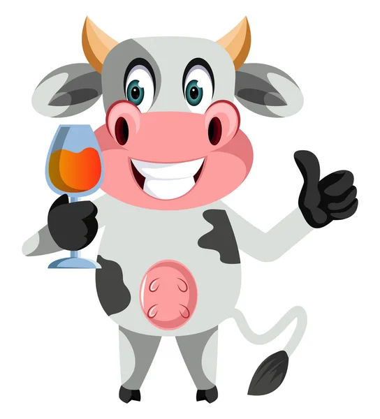 Αγελάδα με ποτήρι κρασί, εικονογράφηση, διάνυσμα σε λευκό φόντο — Διανυσματικό Αρχείο