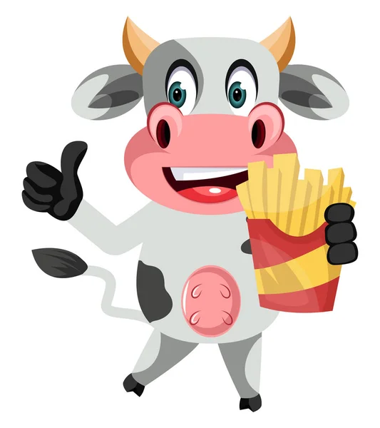 Kráva s hranolky, ilustrace, vektorová na bílém pozadí. — Stockový vektor