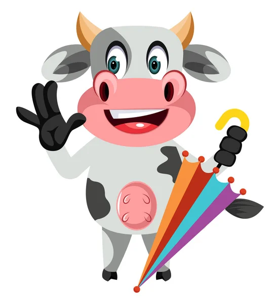 Cow with umbrella, illustration, vector on white background. — Stock Vector