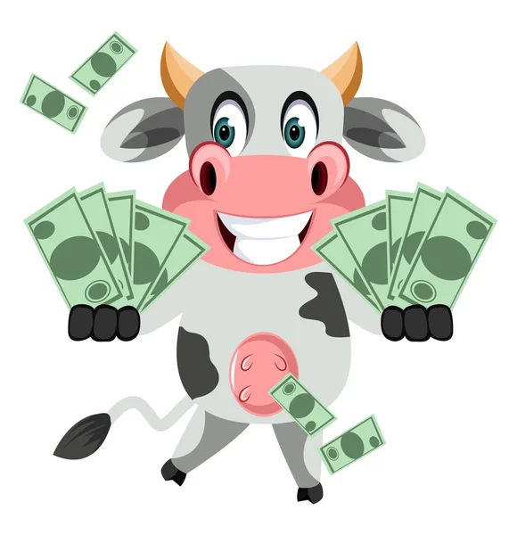 Vache avec argent, illustration, vecteur sur fond blanc . — Image vectorielle
