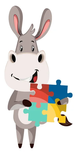 Asino con puzzle, illustrazione, vettore su sfondo bianco . — Vettoriale Stock