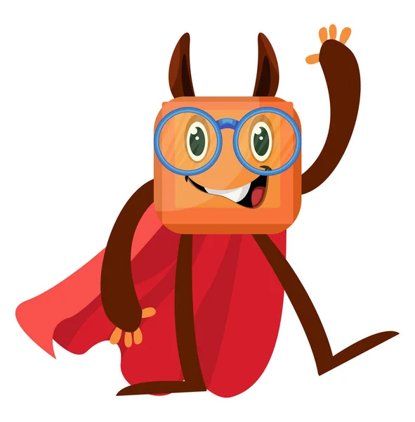 Monster with red cape, illustration, vector on white background. — Stock Vector