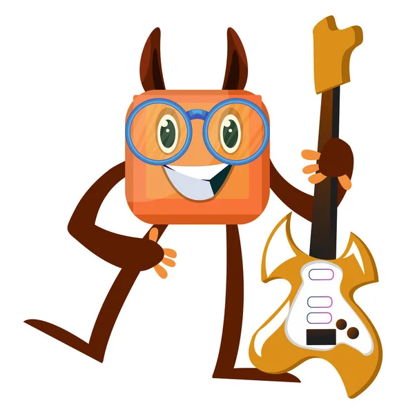 Monster met gitaar, illustratie, vector op witte achtergrond. — Stockvector