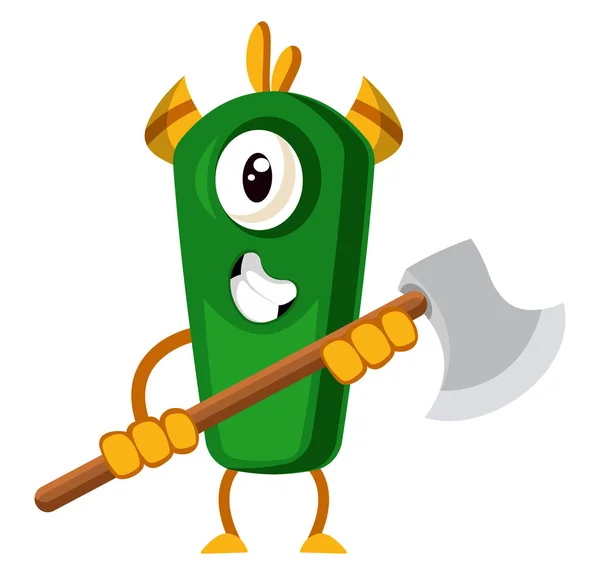 Monster with axe, illustration, vector on white background. — Stock Vector