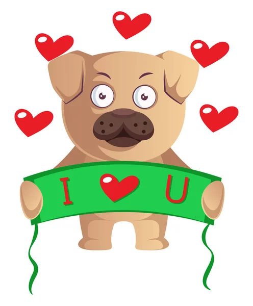 Pug in love, illustration, vector on white background. — Stock Vector