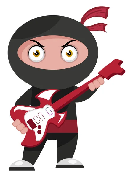 Ninja con chitarra, illustrazione, vettore su sfondo bianco . — Vettoriale Stock