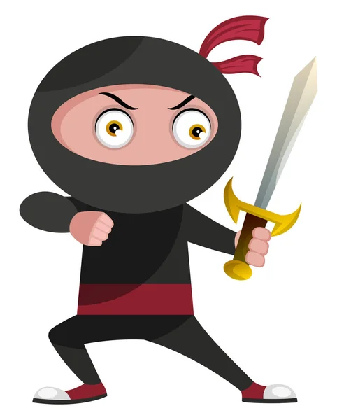 Ninja con espada, ilustración, vector sobre fondo blanco . — Vector de stock