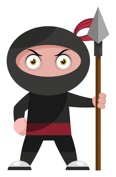 Ninja con lanza, ilustración, vector sobre fondo blanco . — Vector de stock