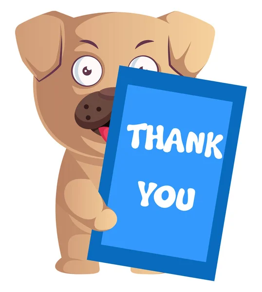 Pug with thank you note, illustration, vector on white backgroun — Stock Vector