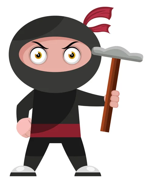 Ninja con martello, illustrazione, vettore su sfondo bianco . — Vettoriale Stock