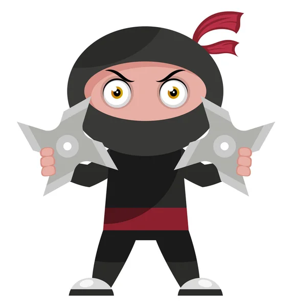 Ninja con shurikens, ilustración, vector sobre fondo blanco . — Vector de stock