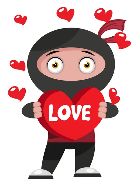 Ninja in liefde, illustratie, vector op witte achtergrond. — Stockvector