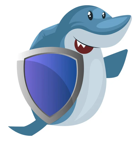 Shark with blue shield, illustration, vector on white background — Stock Vector