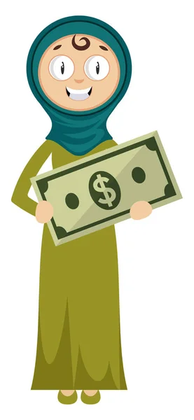Frau mit Geld, Illustration, Vektor auf weißem Hintergrund. — Stockvektor