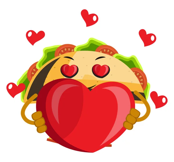Taco in love, illustration, vector on white background. — Stock Vector