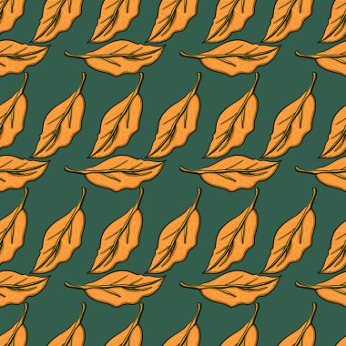 Turuncu yapraklar desen, yeşil arkaplanda kusursuz desen.