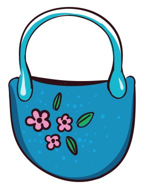 Mavi çiçekli çanta, illüstrasyon, beyaz arkaplanda vektör.