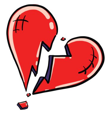 Kırık kalp, illüstrasyon, beyaz arkaplan vektörü