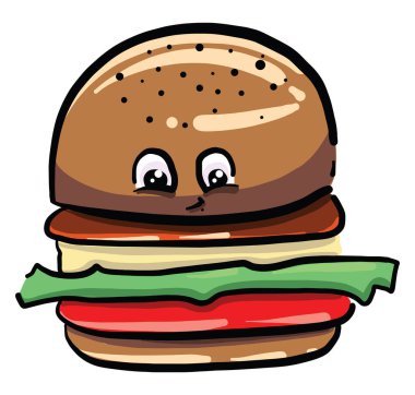 Sevimli burger, illüstrasyon, beyaz arka plan vektör