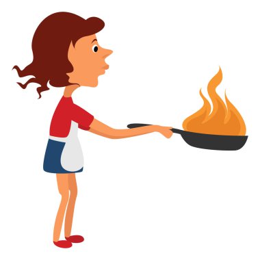 Yanan tava, illüstrasyon, beyaz arkaplan üzerindeki vektör