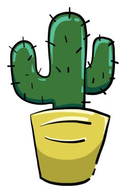 Sarı çanakta kaktüs, illüstrasyon, beyaz arka planda vektör