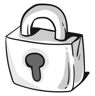 Çizgi film kilidi, illüstrasyon, beyaz arkaplan üzerindeki vektör