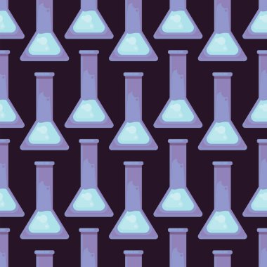 Kimya şişesi deseni, mor arka planda pürüzsüz desen..