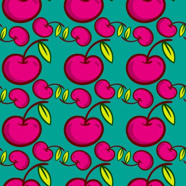 Yeşil zemin üzerinde kiraz deseni, pürüzsüz desen.