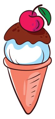 Dondurmanın üstündeki kiraz, illüstrasyon, beyaz arkaplan üzerindeki vektör