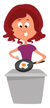 Kahvaltı hazırlayan kadın, illüstrasyon, beyaz arka planda vektör.