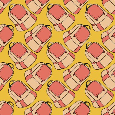 Sırt çantası deseni, sarı arkaplanda pürüzsüz desen.