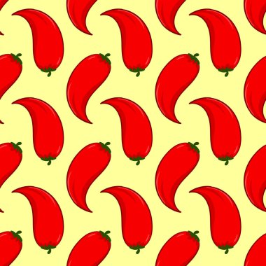 Kırmızı biber deseni, sarı arkaplanda pürüzsüz desen..