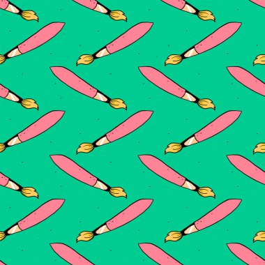 Boya deseni için fırçalar, yeşil arka planda pürüzsüz desen.