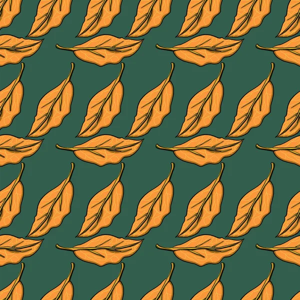 オレンジの葉のパターン 緑の背景にシームレスなパターン — ストックベクタ