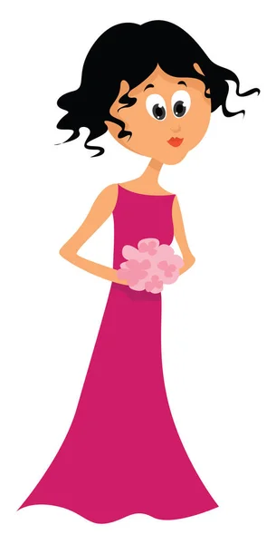 Bridesmaid Pink Dress Illustration Vector White Background — Stock Vector