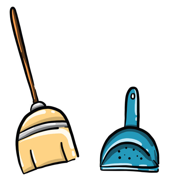 Broom and scoop, illustration, vector on white background