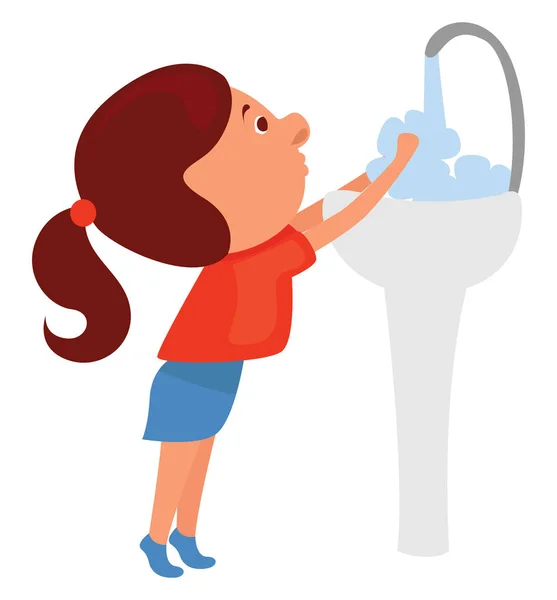 女孩洗手 白色背景上的矢量 — 图库矢量图片