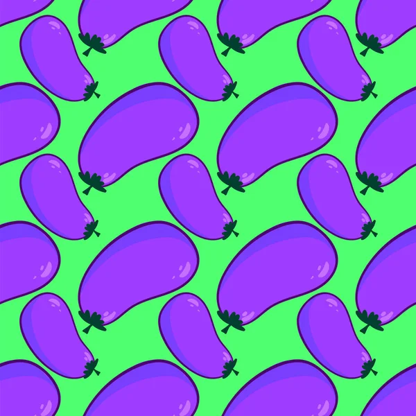 Aubergine Patroon Naadloos Patroon Groene Achtergrond — Stockvector