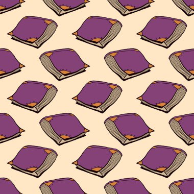 Eski kitaplar deseni, turuncu arka planda pürüzsüz desen.