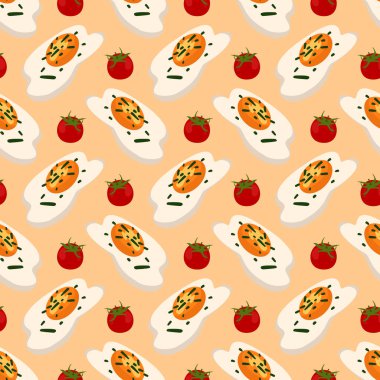 Domates desenli yumurta, turuncu arka planda pürüzsüz desen.