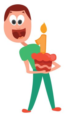 Doğum günü pastası olan adam, resimli, beyaz arka planda vektör.