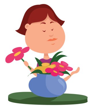 Çiçekli çiçekçi, resimli, beyaz arkaplanda vektör