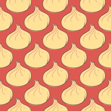 Gürcü Khinkali, kırmızı arkaplanda pürüzsüz desen.