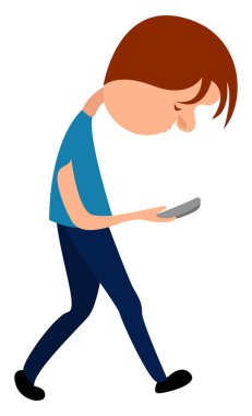 Elinde telefon, illüstrasyon, beyaz arka planda vektör olan adam.