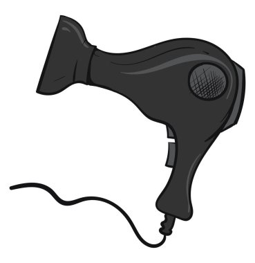 Siyah saç kurutma makinesi, illüstrasyon, beyaz arkaplanda vektör