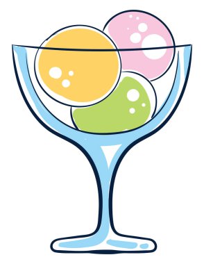 Cam bardakta dondurma, resimleme, beyaz arkaplanda vektör.