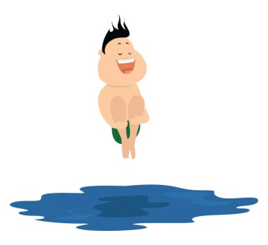 Suya atlayan adam, çizim, beyaz arka planda vektör.