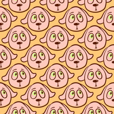 Köpek kafası deseni, turuncu arka planda pürüzsüz desen..