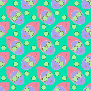 Salatalık maskesi, mavi arkaplanda pürüzsüz desen.